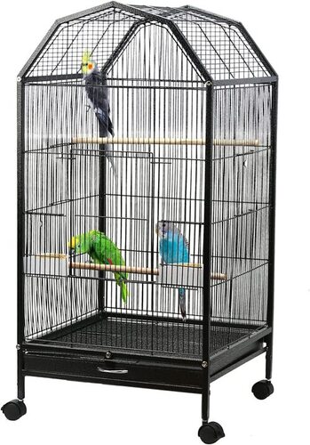 Moveable Bird Cage - High Strength Metal, Rectangular Design, Polished Finish | Lightweight, Portable, Corrosion and Rust Resistant, Easy to Clean