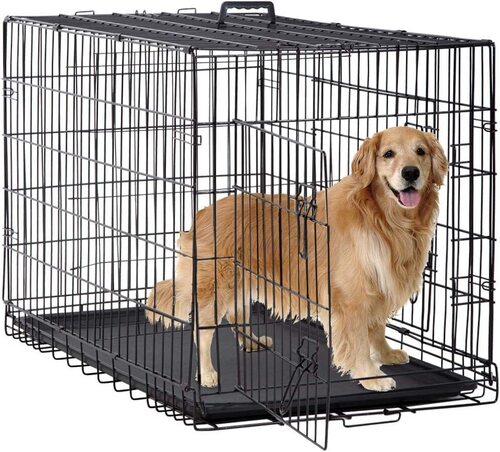 Pet Dog Cage - Metal, Standard Size, Black Color | Floor Mounted, Corrosion Resistant, Portable, Lightweight, Easy to Clean, High Strength