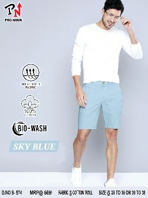 Mens Button Closure Bio Washed Cotton Shorts