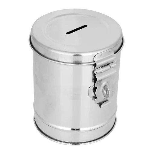 Silver Color Stainless Steel Material Round Shape Money Box