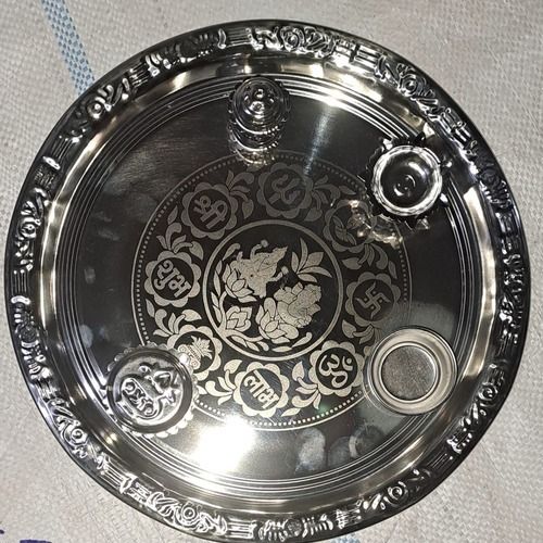 Round Shape Designer Decorative Silver Pooja Thali