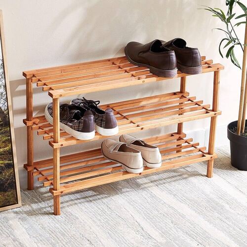 Light Brown Color Wood Material Shoe Rack For Home