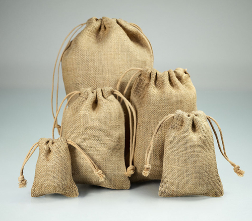 Custom Jute Bag - Jute Material, All Size, Brown Color, Drawstring Closure, Plain Pattern | Eco-Friendly, Reusable, Versatile Design