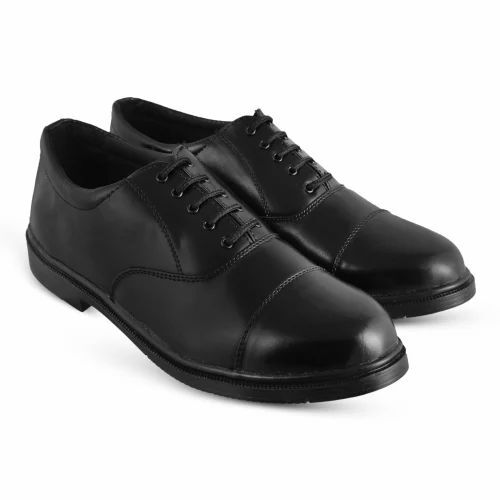 Mens Black Leather Police Shoes - Size 6 | Premium Quality, Lace-Up Closure, Sleek Black Design