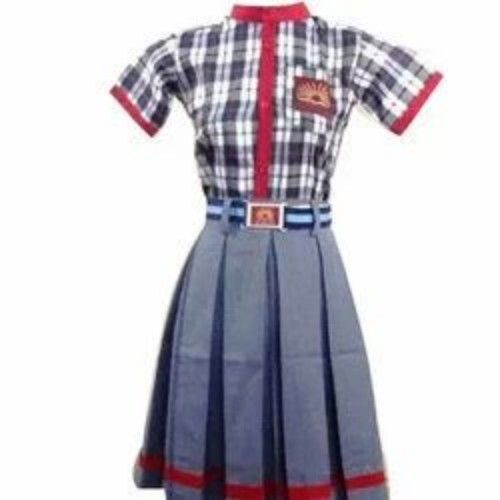 Multi Color Short Sleeves Kids Girls School Uniform