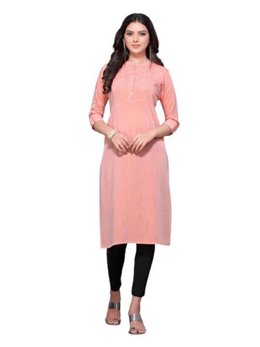 Casual Wear Regular Fit 3/4th Sleeve Round Neck Breathable Readymade Plain Ladies Kurtis