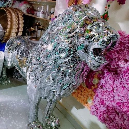 Fiber Mirror Lion Sculpture