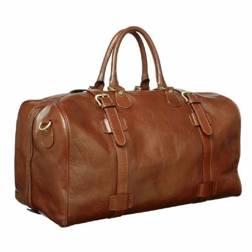 Brown Color Plain Pattern Leather Travel Bags