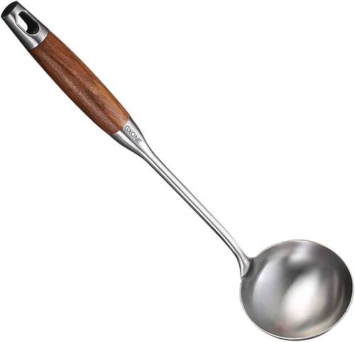 304 Stainless Steel Cooking Ladle Spoon With Long Wooden Handle 