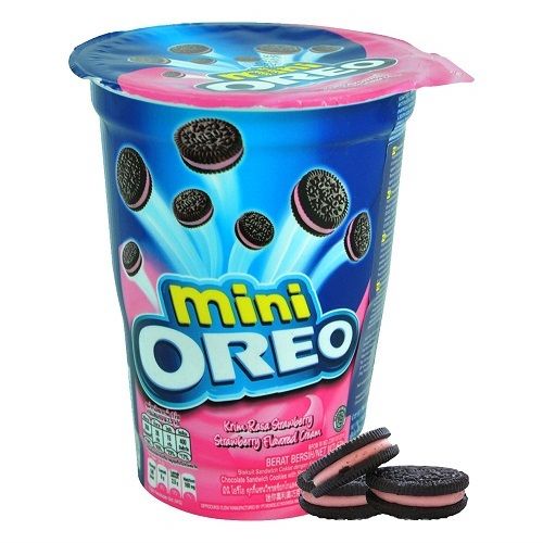 OREO Mini Cup Chocolate & Vanilla Strawberry Flavoured Cream Biscuits