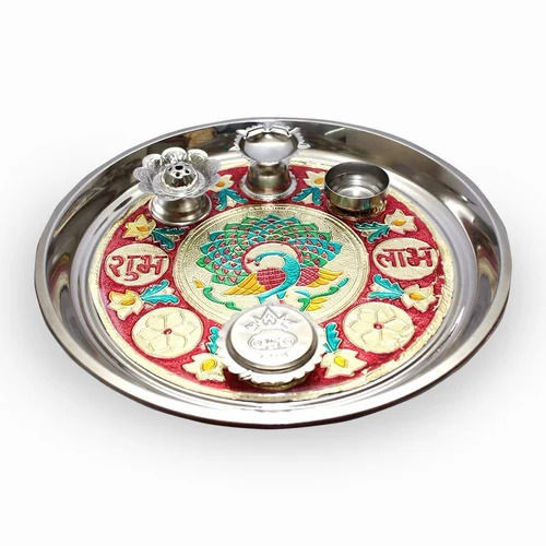 Polished Finish Corrosion Resistant Stainless Steel Hindu Religion Round Pooja Thali