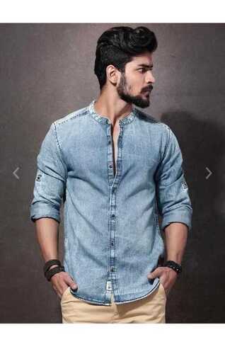 Round Neck Mens Denim Shirt