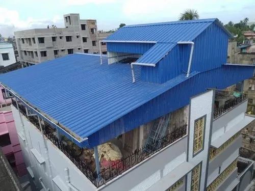 Blue Color Rectangular Shape Rooftop Shed Fabrication