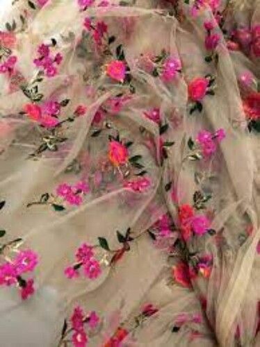 Breathable Normal Shine Skin-Friendly Unstitched Printed Flower Net Fabric For Making Garments