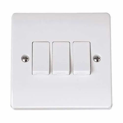 Plastic White Color Electrical Switch With 2 Three Pin Sockets And