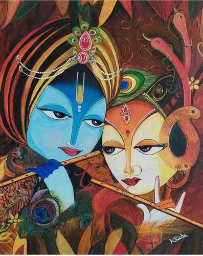 Multi Color Frameless Beautiful Radha Krishna Paintings For Home Use