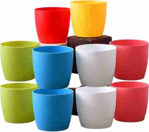 Plastic Flower Pots - Rigid Plastic, Polished Multicolor Finish | Modern Round Design for Home & Hotels