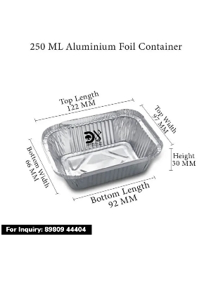 Aluminium Containers - 250ml Square, Glossy Lamination | Lightweight, Corrosion-Resistant, Heat-Resistant, Eco-Friendly for Food Storage