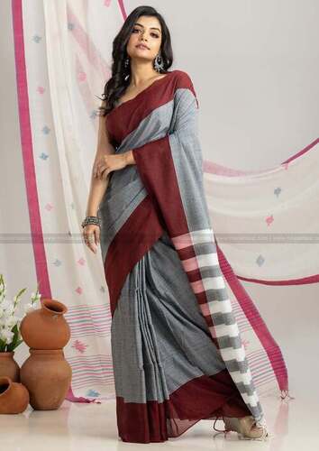 Ladies Multi-color Saree - Washable Cotton Blend Fabric | Casual Wear For Summer, Winter Seasons, Plain Style