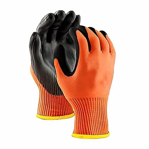 Safety Gloves - Rubber Material, Standard Size, Orange and Black Color | Washable, Breathable, Comfortable Fit, Slip Resistant Grip for Daily Use