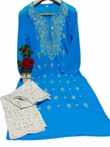 Anti Shrink And Anti Wrinkle Chikankari Georgette Kurti Pant Set