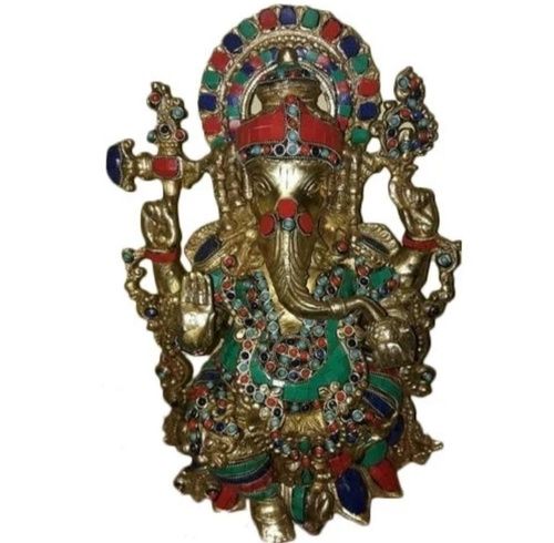 Multi Color Polished Finish Brass Ganesh Statue For Home And Temple