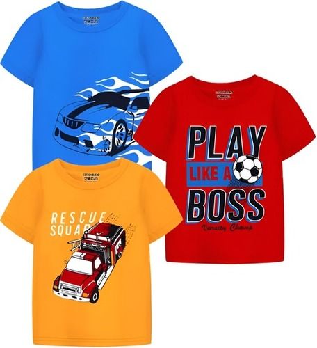 Casual Wear Readymade Regular Fit Short Sleeve Round Neck Printed Kids T Shirts