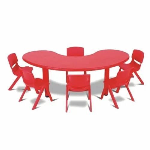 Red Wooden Table With Six Chair