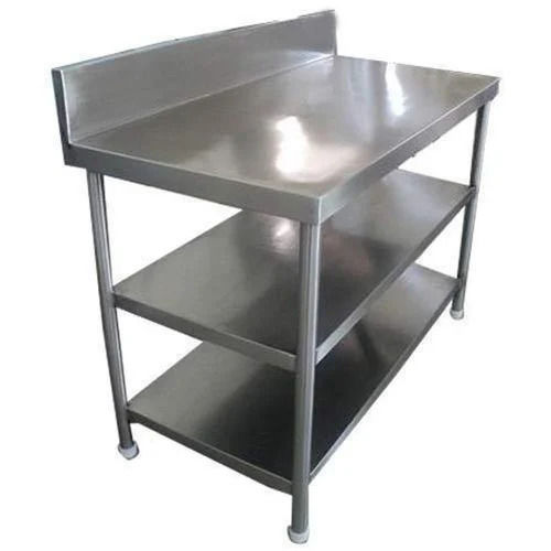 Silver Mirror Finish Stainless Steel Kitchen Work Table