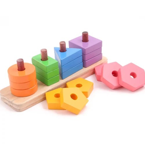 Multi Color Wooden shapes Stacker. (4 Shapes) (12pcs)