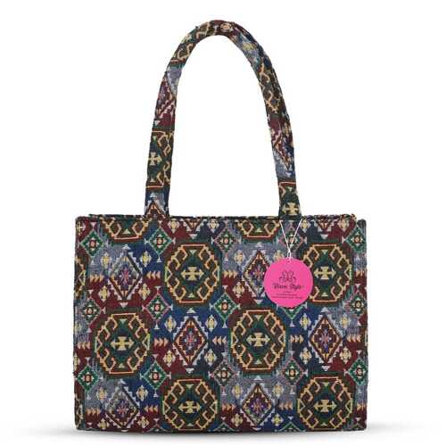 Multi Color Printed Pattern Woven Fabric Handbag 