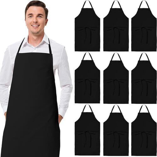 Washable Plain Design Cotton Black Aprons