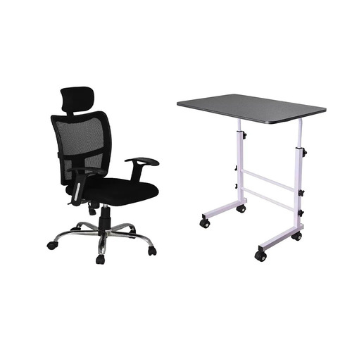 Stolica Height Adjustable Computer Desk with Wheels and Bravo Black High Back