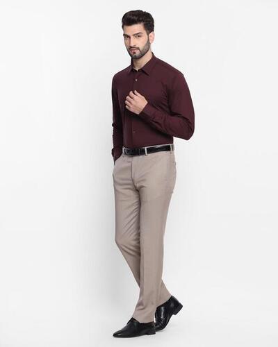 Men Burgundy Full Sleeves Slim Fit Formal Shirt