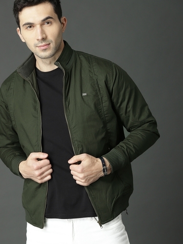 Roadster Men Olive Green Solid Bomber Jacket                                                         