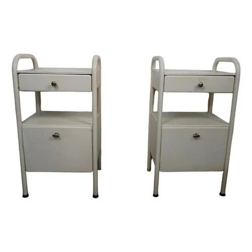 White Hospital Bedside Table With Storage