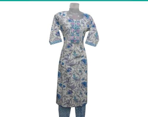 Women Green Printed Cotton Kurti