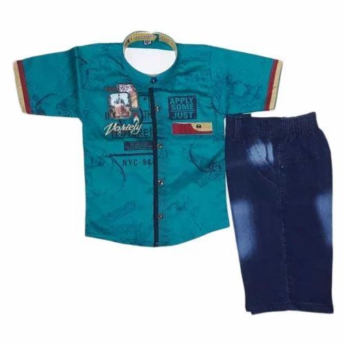 Kids Denim Short And Shirt Suit