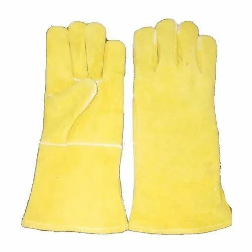 Plain Yellow Leather Hand Gloves