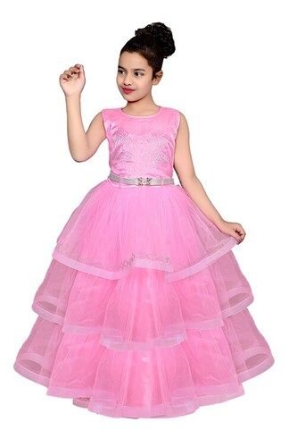 Girls Sleeveless Party Wear Net Frill Gown Dress