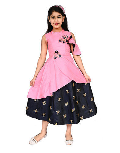 Girls Designer Party Wear Silk Patch Gown Dresses