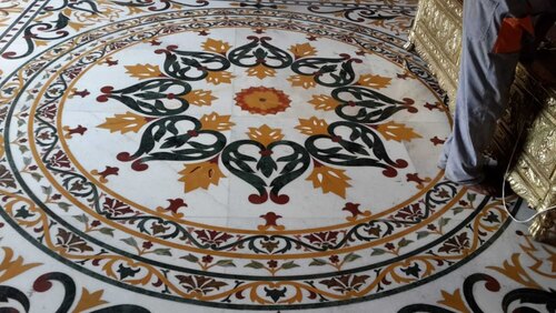 Multicolor Round Inlay Marble Flooring - 60x60 cm, 10 mm Thick, Polished Finish | Premium Quality Marble, Vibrant Multi-Color Design