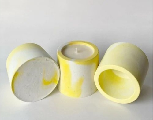Yellow Concrete Candle Jar - 100 gm Cylindrical Design | Perfect for Gifting, Art & Collectible, Holiday and Home Decoration