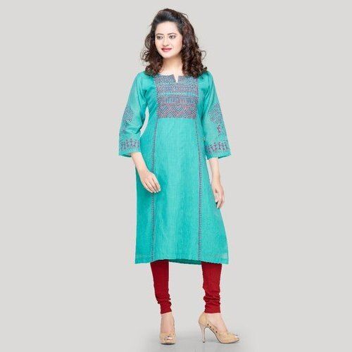 Printed Ladies Kurta - Cotton Blend, 3-4th Sleeve, Various Colors | Comfortable Fit, Neat Stitching, Anti-Wrinkle Ideal for Gifting