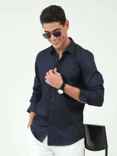 Mens Navy Blue Satin Shirts