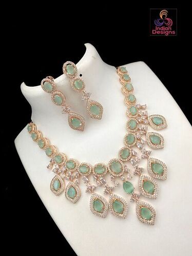 Mint Green American Diamond Necklace