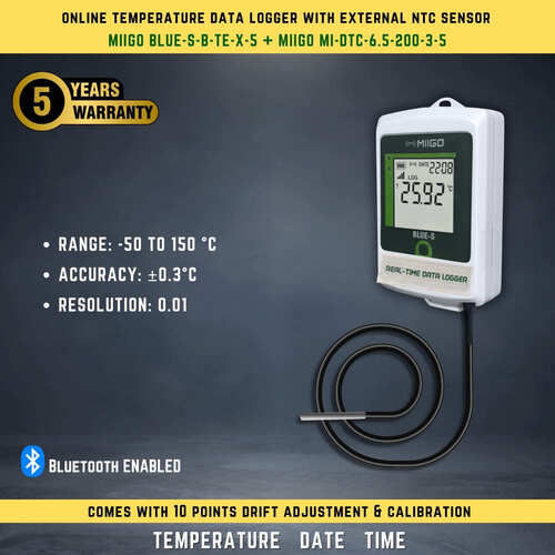 Temperature Data Logger Blue-S-B-Te-X-5 + Miigo Mi-Dtc-6.5-200-3-5