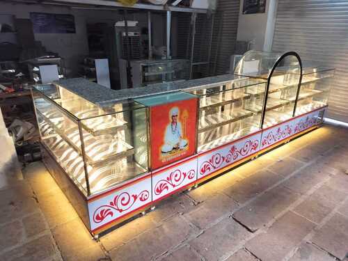 Glass Sweet Display Counter - Durable Transparent Glass, Enhances Presentation of Sweets, Hygienic and Easy to Clean, Optional Lighting for Added Visibility