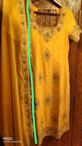 Chiffon Embroidered Salwar Suit - Yellow, Stylish Ethnic Wear | Wrinkle-Free, Breathable Fabric for All Seasons, Ideal for Gifting