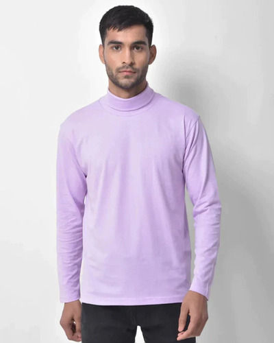 Men Plain Pattern Long Sleeves Turtle Neck T-Shirt 